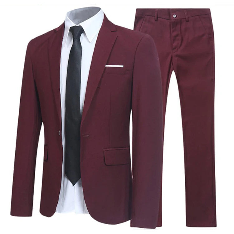 Men's Black Elegant Suits+Pants Slim Fit Single Button Lapel Pockets Blazer Party Formal Business Dress Suit Male Wedding Set