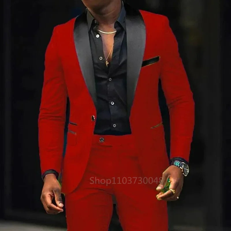 2 Piece Solid Casual  Men Wedding Suits Slim Fit Shawl Lapel Blazer Pant Designs Party Prom Suits Best Man Business Wear Suit
