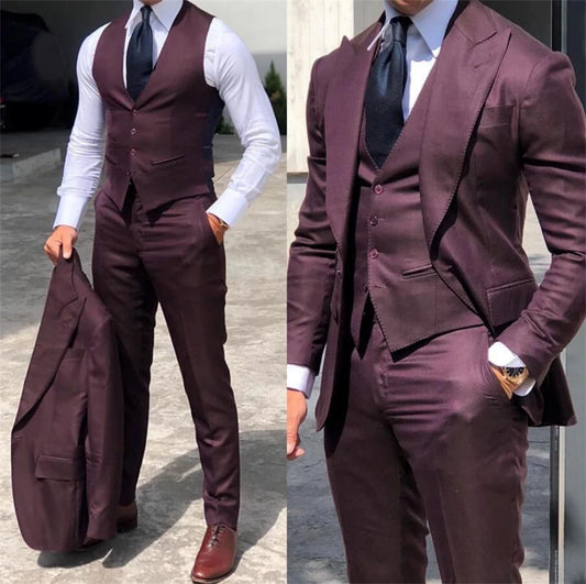 Elegant Wedding Tuxedos Suits Slim Fit Bridegroom For Men 3 Pieces Groomsmen Suit Male Cheap Formal Business (Jacket+Vest+Pants）