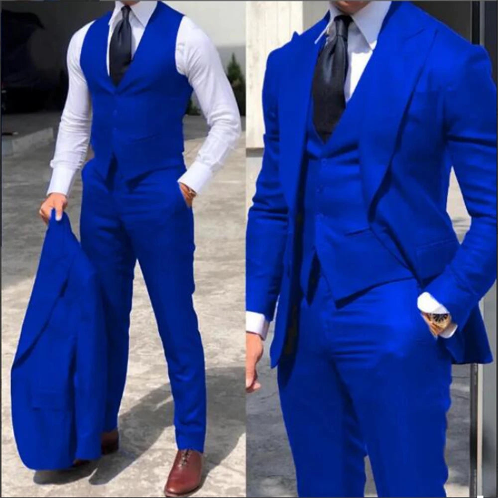 Elegant Wedding Tuxedos Suits Slim Fit Bridegroom For Men 3 Pieces Groomsmen Suit Male Cheap Formal Business (Jacket+Vest+Pants）