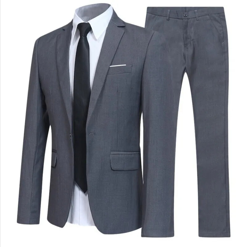 Men's Black Elegant Suits+Pants Slim Fit Single Button Lapel Pockets Blazer Party Formal Business Dress Suit Male Wedding Set