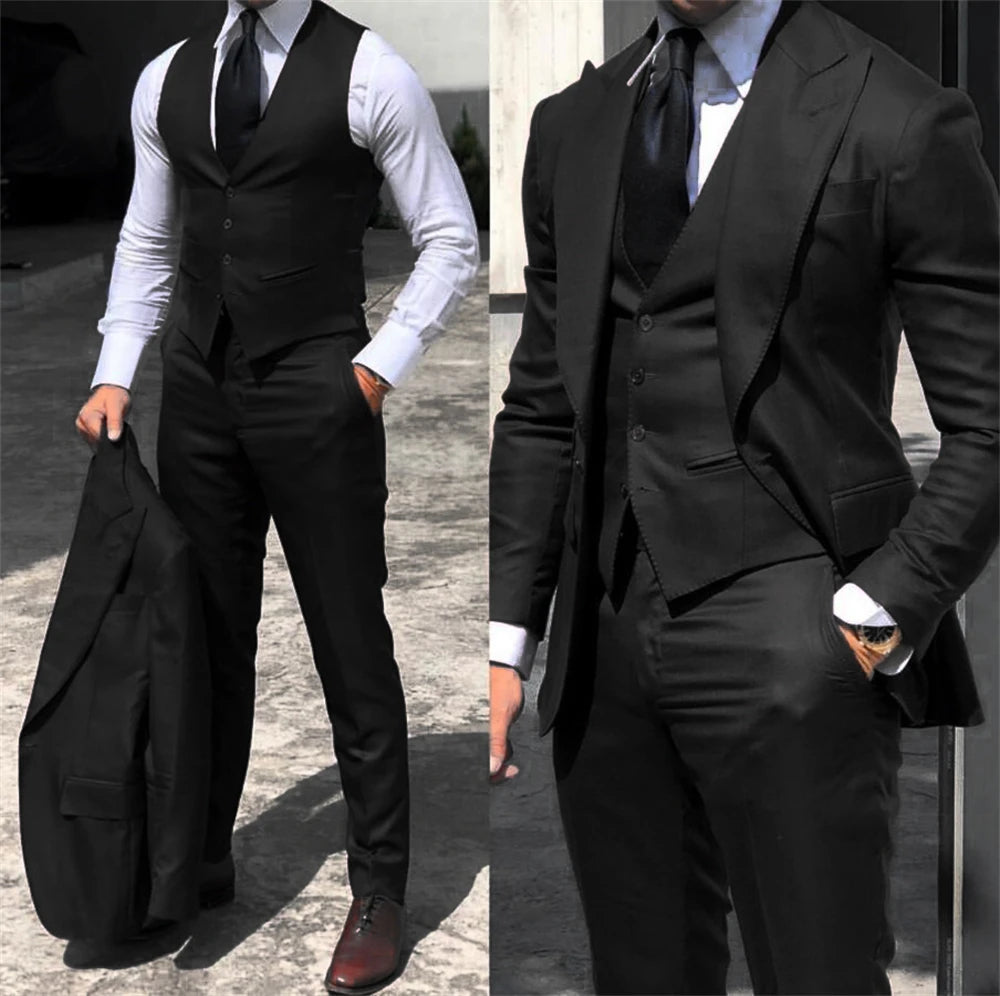 Elegant Wedding Tuxedos Suits Slim Fit Bridegroom For Men 3 Pieces Groomsmen Suit Male Cheap Formal Business (Jacket+Vest+Pants）