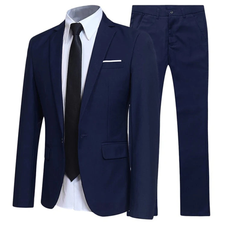 Men's Black Elegant Suits+Pants Slim Fit Single Button Lapel Pockets Blazer Party Formal Business Dress Suit Male Wedding Set