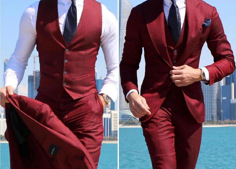 Elegant Wedding Tuxedos Suits Slim Fit Bridegroom For Men 3 Pieces Groomsmen Suit Male Cheap Formal Business (Jacket+Vest+Pants）
